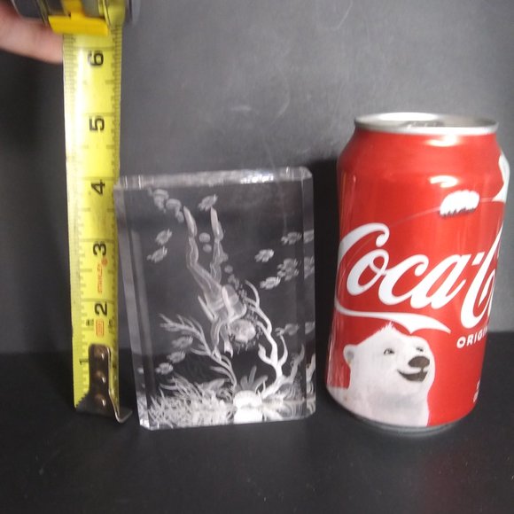 Lucite Reverse Carved Paperweight Sculpture signed Leah underwater scene scuba - Picture 15 of 15